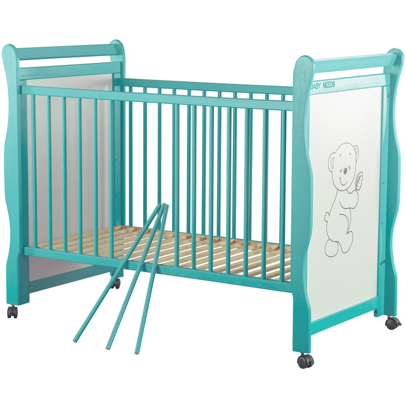 BabyNeeds Patut din lemn Jas Ursulet 120x60 cm Mint + Saltea 10 cm image 3