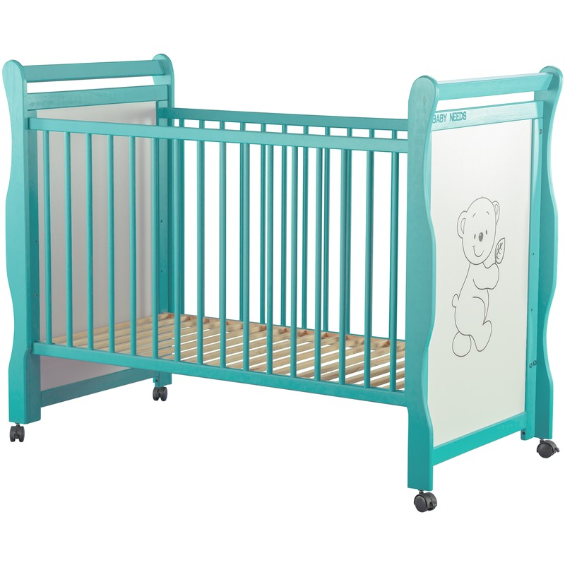 BabyNeeds Patut din lemn Jas Ursulet 120x60 cm Mint + Saltea 9 cm image 4