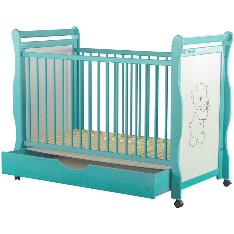 BabyNeeds Patut din lemn Jas Ursulet 120x60 cm cu sertar Mint + Saltea 9 cm image 5