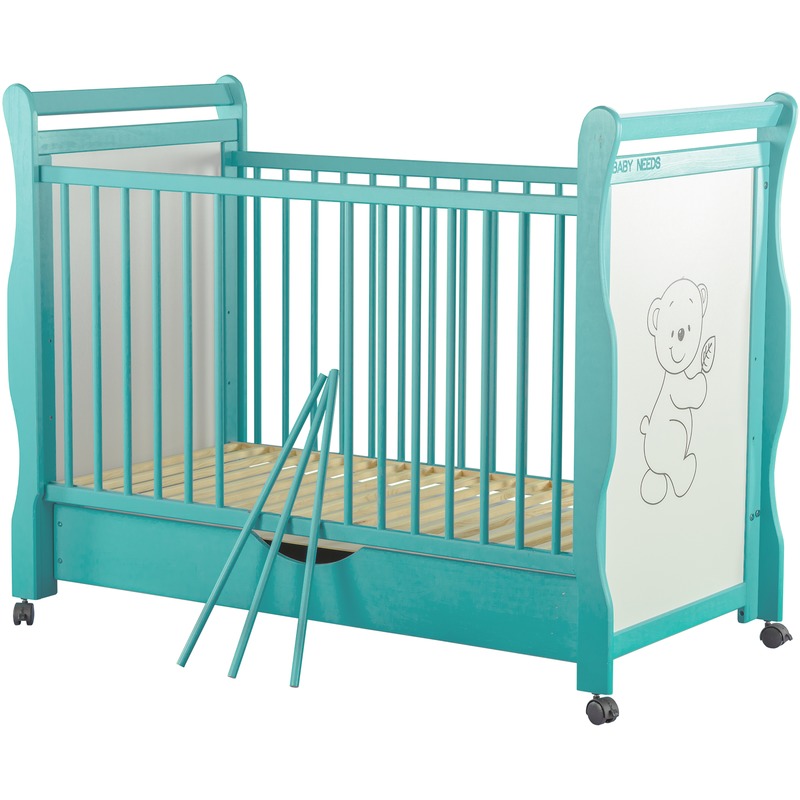 BabyNeeds Patut din lemn Jas Ursulet 120x60 cm cu sertar Mint + Saltea 9 cm image 6