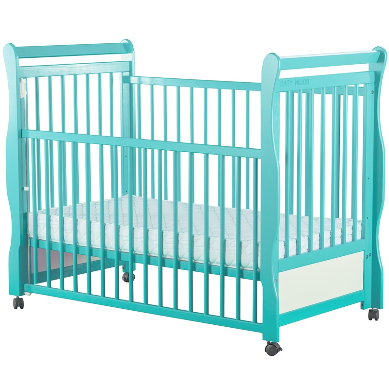 BabyNeeds Patut din lemn Jas 120x60 cm cu laterala culisanta Mint + Saltea 9 cm image 1