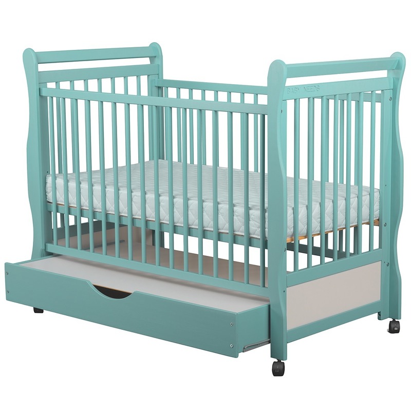 BabyNeeds Patut din lemn Jas 120x60 cm cu sertar Mint + Saltea 9 cm image 2