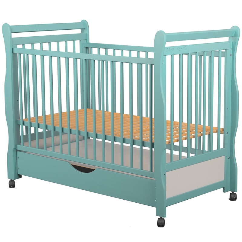 BabyNeeds Patut din lemn Jas 120x60 cm cu sertar Mint + Saltea 9 cm image 3