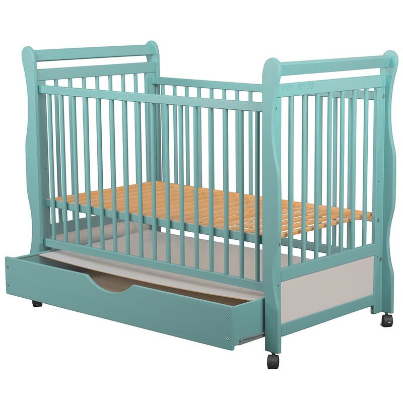 BabyNeeds Patut din lemn Jas 120x60 cm cu sertar Mint + Saltea 9 cm image 4