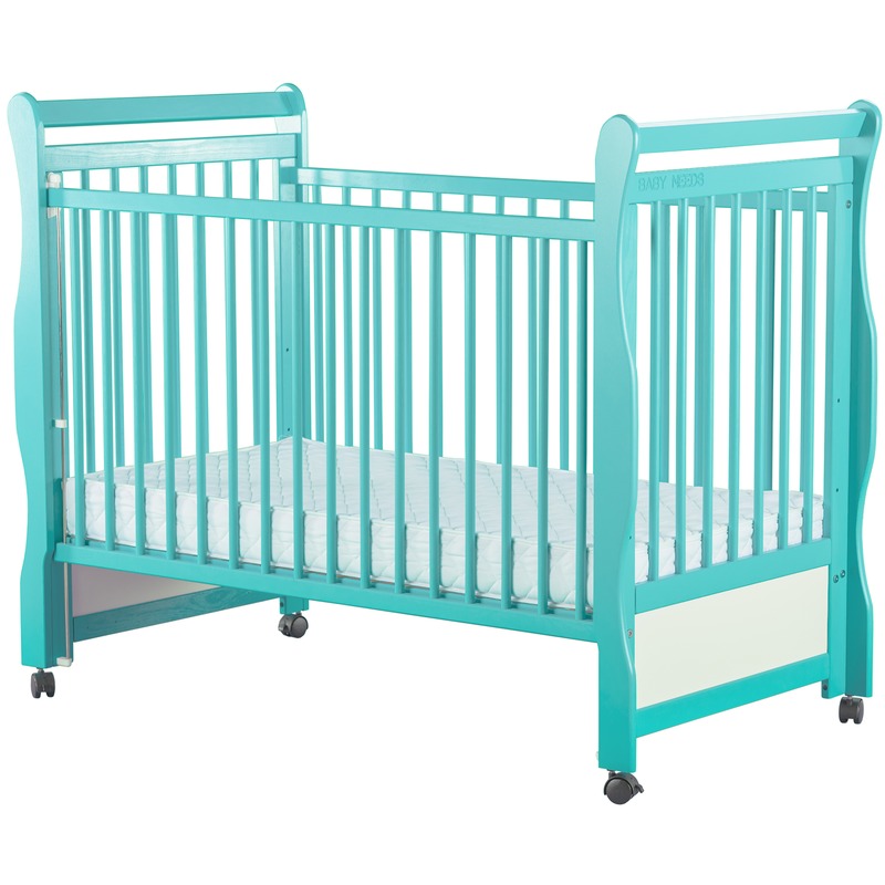 BabyNeeds Patut din lemn Jas 120x60 cm cu laterala culisanta Mint + Saltea 9 cm image 3