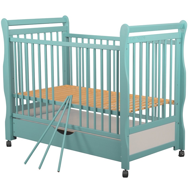 BabyNeeds Patut din lemn Jas 120x60 cm cu sertar Mint + Saltea 9 cm image 5