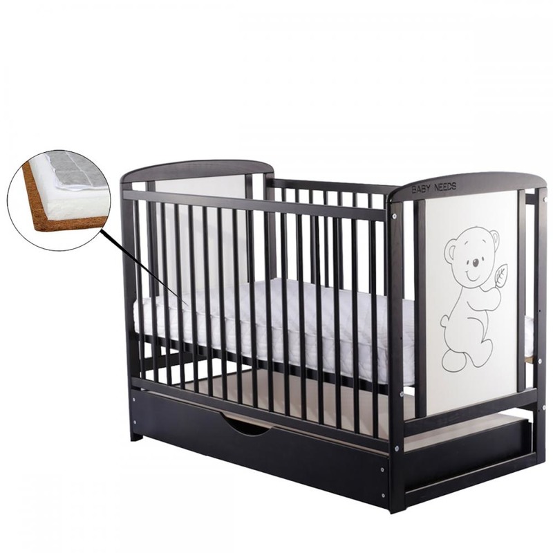 BabyNeeds Patut din lemn Timmi 120x60 cm cu sertar Venghe + Saltea 9 cm