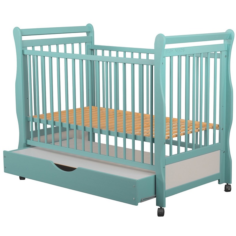 BabyNeeds Patut din lemn Jas 120x60 cm cu sertar Mint + Saltea 9 cm image 6