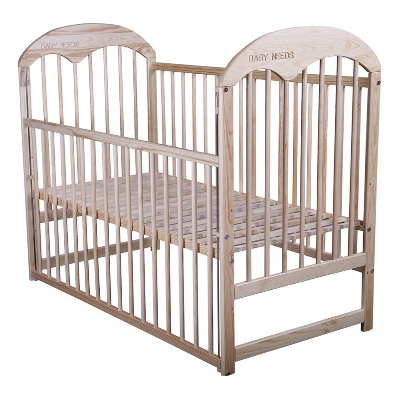 BabyNeeds Patut din lemn Oskar 120x60 cm cu laterala culisanta Natur + Saltea 9 cm image 3
