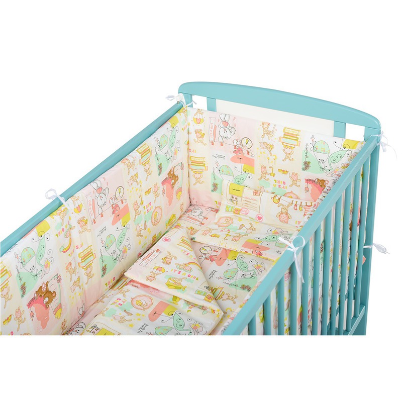 BabyNeeds Lenjerie patut 5 piese Roz cu iepurasi image 1