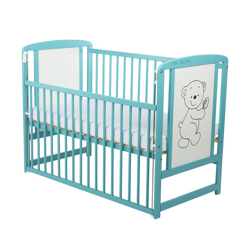 BabyNeeds Patut din lemn Timmi 120x60 cm cu laterala culisanta Mint + Saltea 9 cm image 1