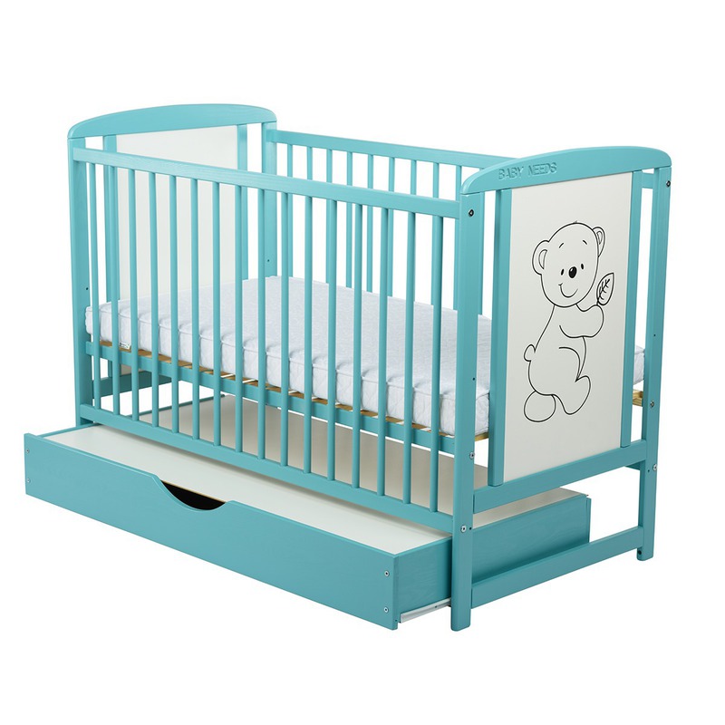 BabyNeeds Patut din lemn Timmi 120x60 cm cu sertar Mint + Saltea 9 cm image 2