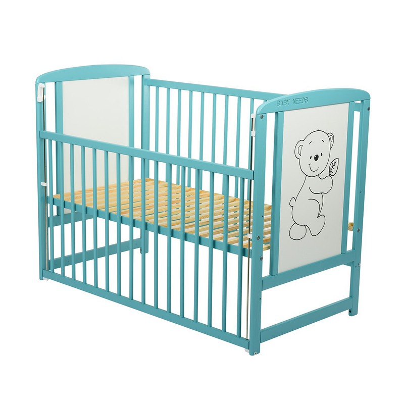 BabyNeeds Patut din lemn Timmi 120x60 cm cu laterala culisanta Mint + Saltea 9 cm image 2