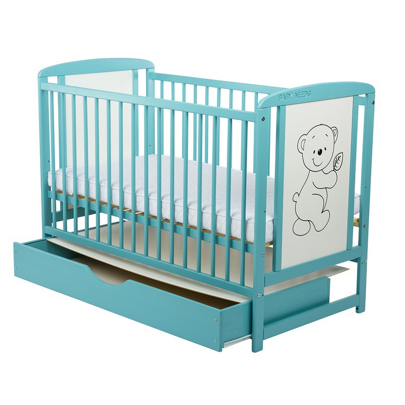 BabyNeeds Patut din lemn Timmi 120x60 cm cu sertar Mint + Saltea 9 cm image 3