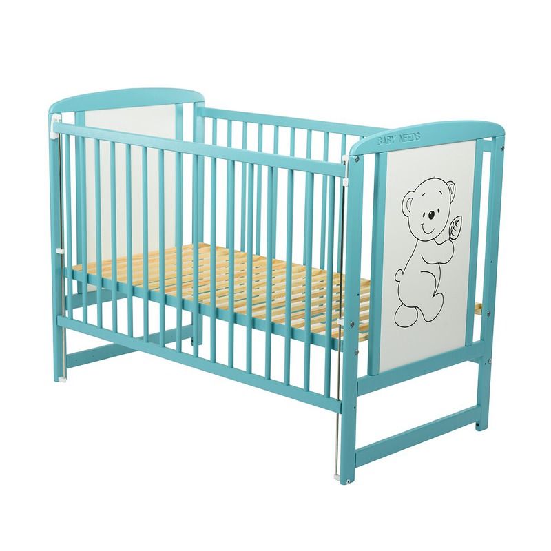 BabyNeeds Patut din lemn Timmi 120x60 cm cu laterala culisanta Mint + Saltea 9 cm image 3