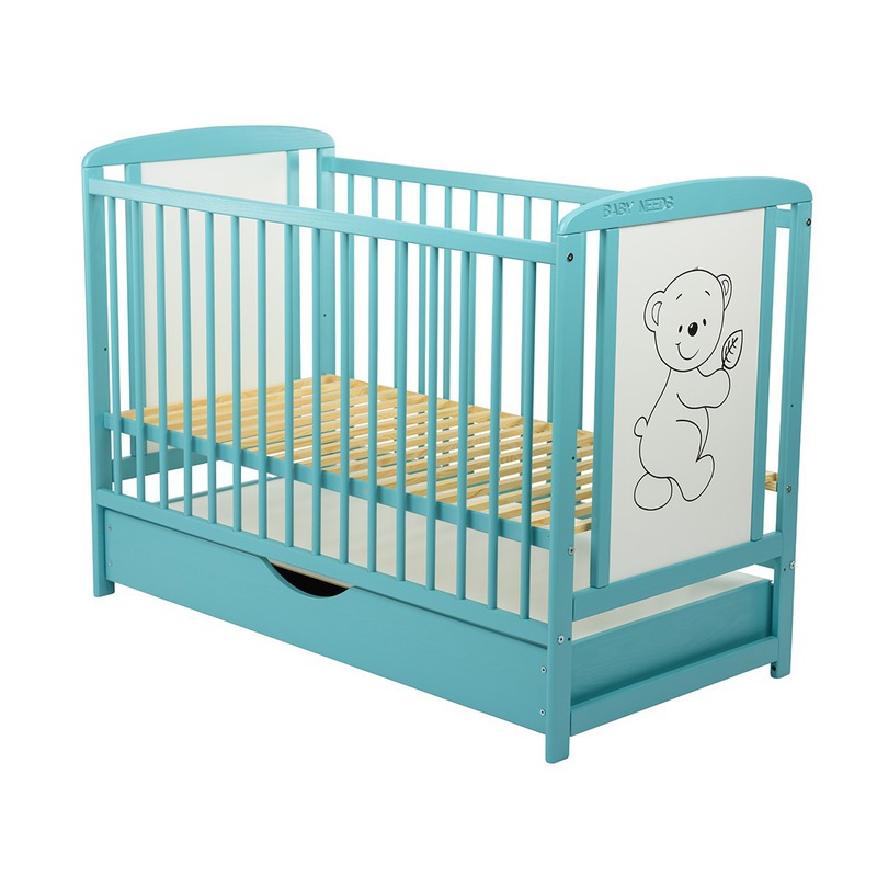 BabyNeeds Patut din lemn Timmi 120x60 cm cu sertar Mint + Saltea 9 cm image 4