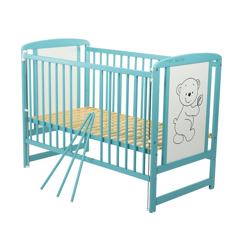 BabyNeeds Patut din lemn Timmi 120x60 cm cu laterala culisanta Mint + Saltea 9 cm image 4