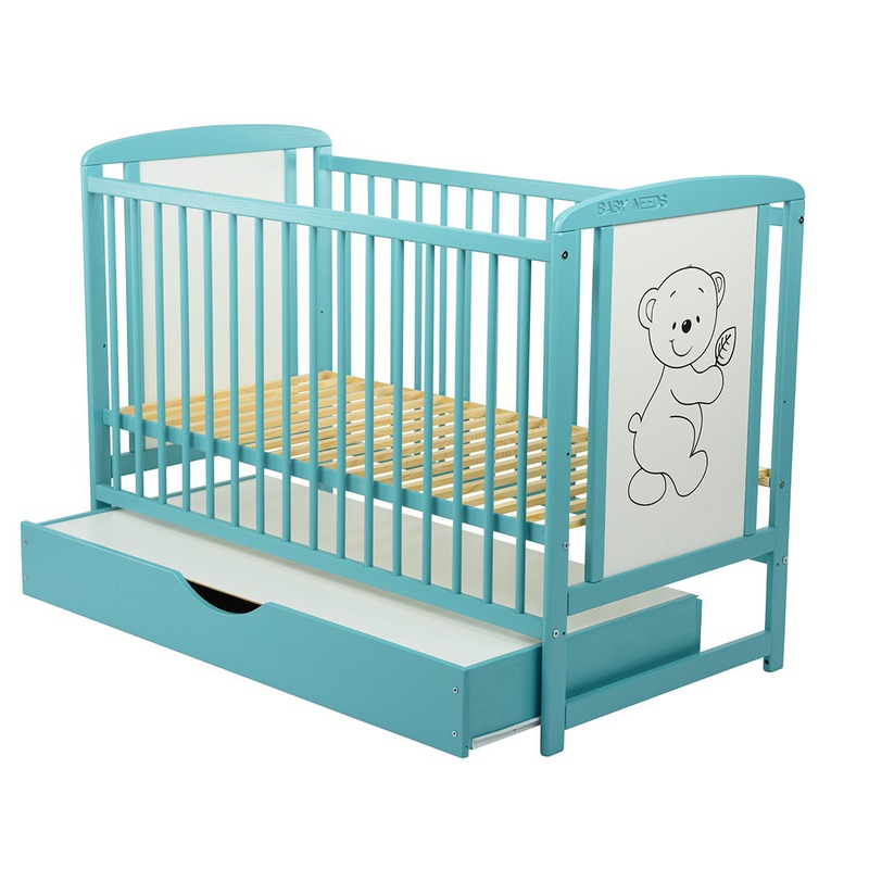 BabyNeeds Patut din lemn Timmi 120x60 cm cu sertar Mint + Saltea 9 cm image 5