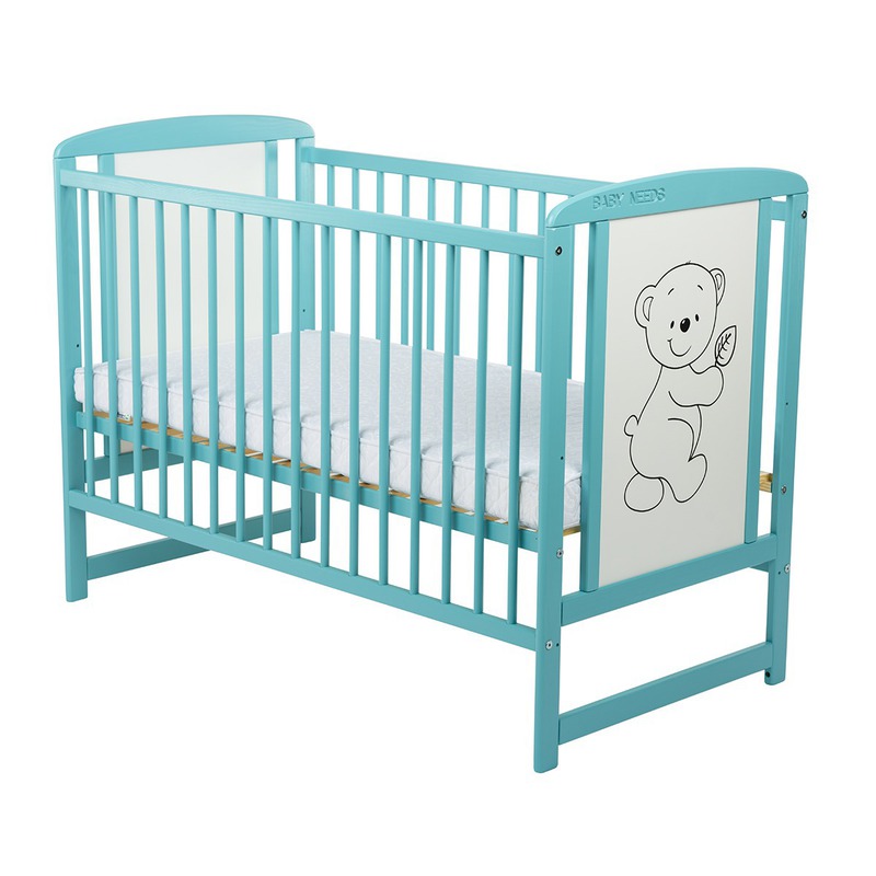 BabyNeeds Patut din lemn Timmi 120x60 cm cu laterala culisanta Mint + Saltea 9 cm image 5