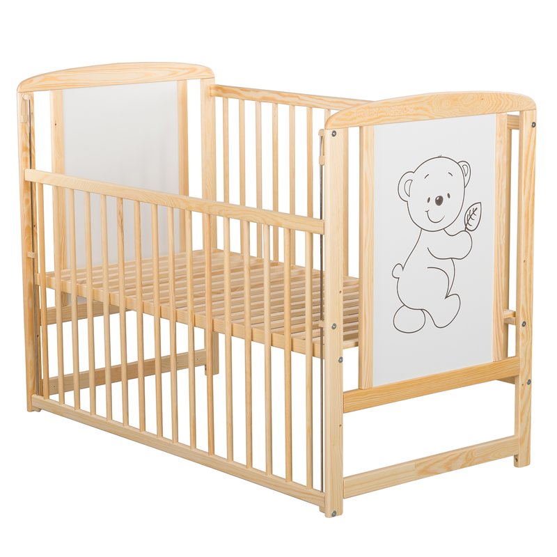 BabyNeeds Patut din lemn Timmi 120x60 cm cu laterala culisanta Natur + Saltea 9 cm image 2