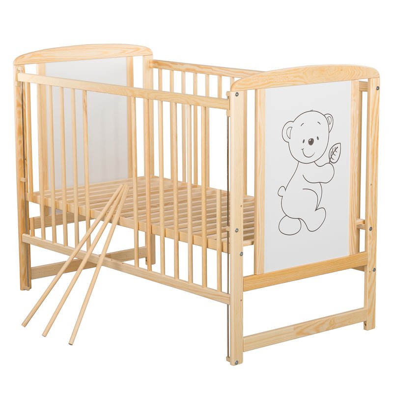 BabyNeeds Patut din lemn Timmi 120x60 cm cu laterala culisanta Natur + Saltea 9 cm image 3