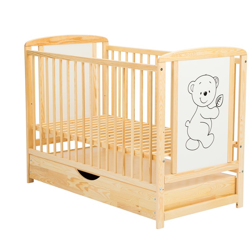 BabyNeeds Patut din lemn Timmi 120x60 cm cu sertar Natur + Saltea 9 cm image 5