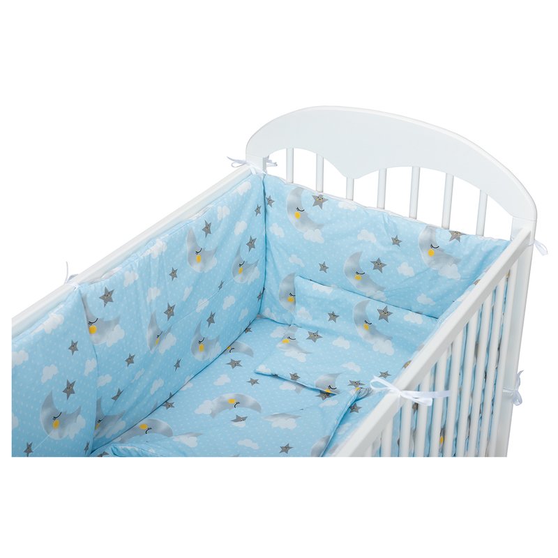 Babyneeds - Lenjerie patut 5 piese 120x60 cm, Norisori pufosi, Albastru