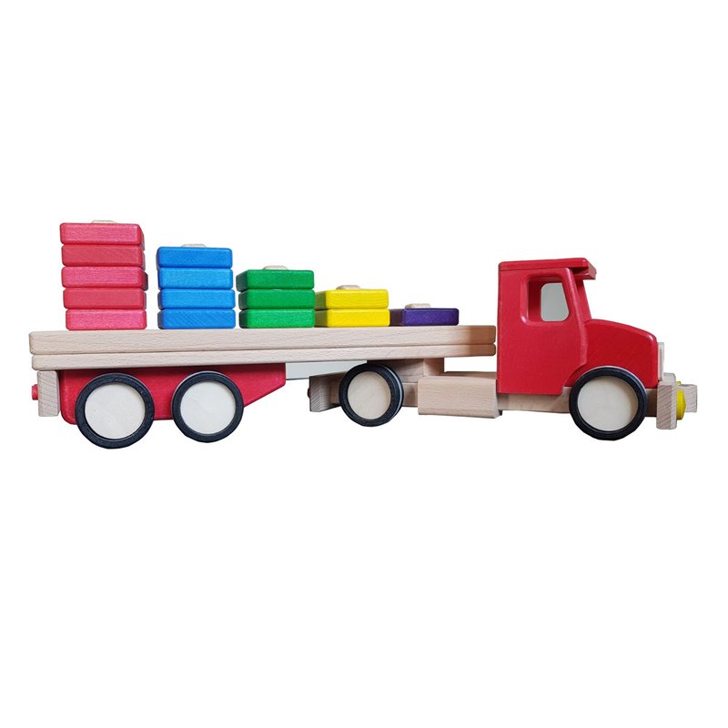 Lupo - Jucarie din lemn Camion cu semiremorca si blocuri de lemn Rosu image 3