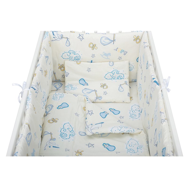 BabyNeeds - Lenjerie patut 5 piese 120x60 cm, Berze, Alb-Albastru image 1