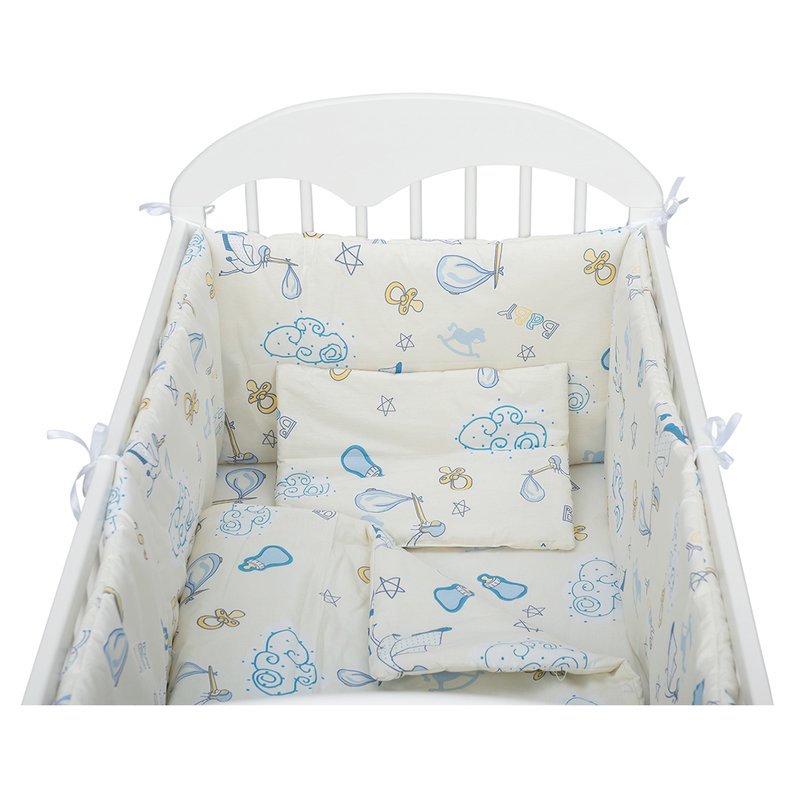 BabyNeeds - Lenjerie patut 5 piese 120x60 cm, Berze, Alb-Albastru image 2