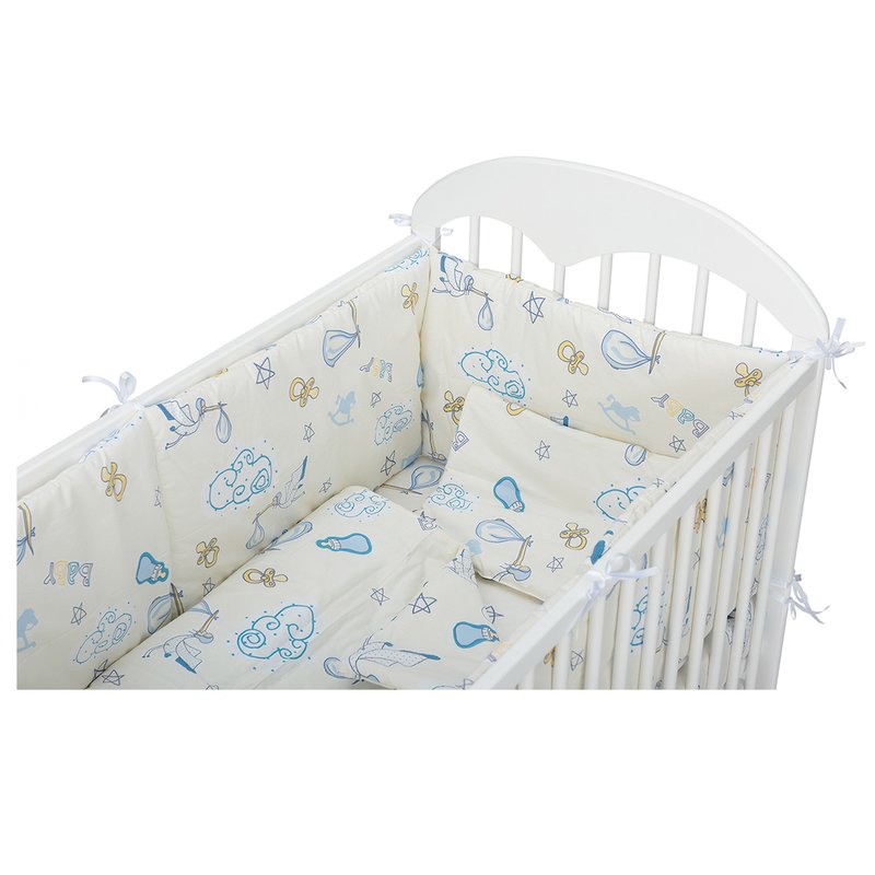 BabyNeeds - Lenjerie patut 5 piese 120x60 cm, Berze, Alb-Albastru image 4