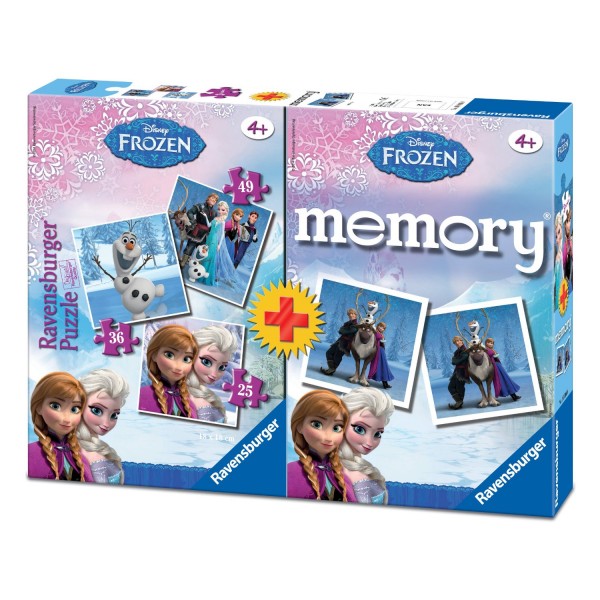 Puzzle + Joc Memory Frozen 3 Buc In Cutie 25/36/49 Piese