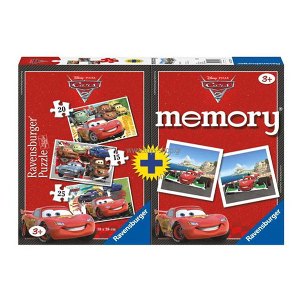 Puzzle + Joc Memory Disney Cars, 3 Buc In Cutie 15/20/25 Piese