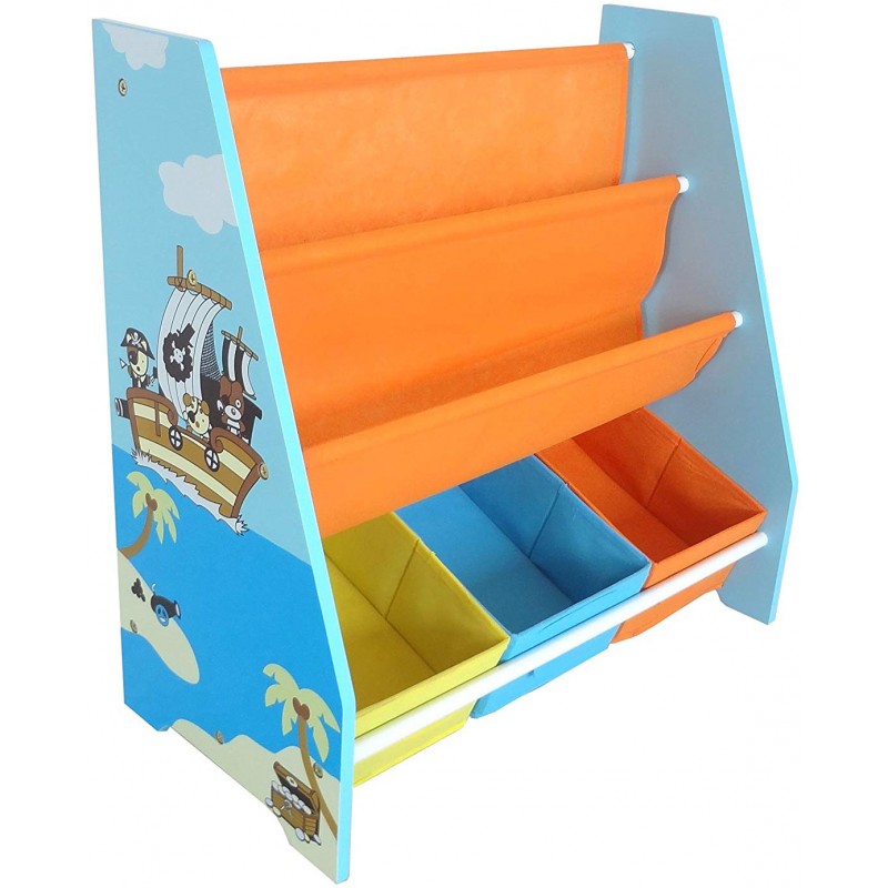 Organizator carti si jucarii cu cadru din lemn Blue Pirate image 1