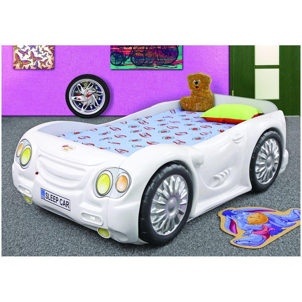 Pat masina copii Sleep Car - Plastiko - Alb