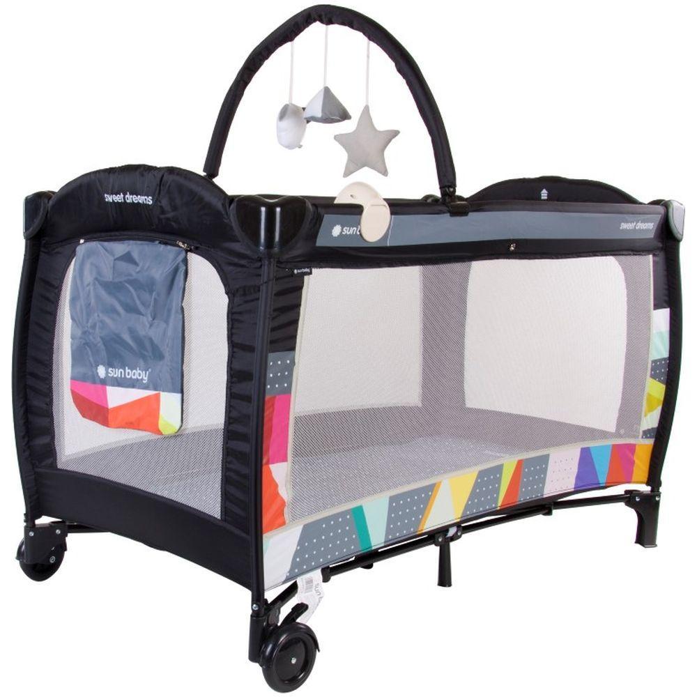 Patut Pliabil cu doua nivele si Sistem de Leganare Sweet Dreams - Sun Baby - Multicolor image 2