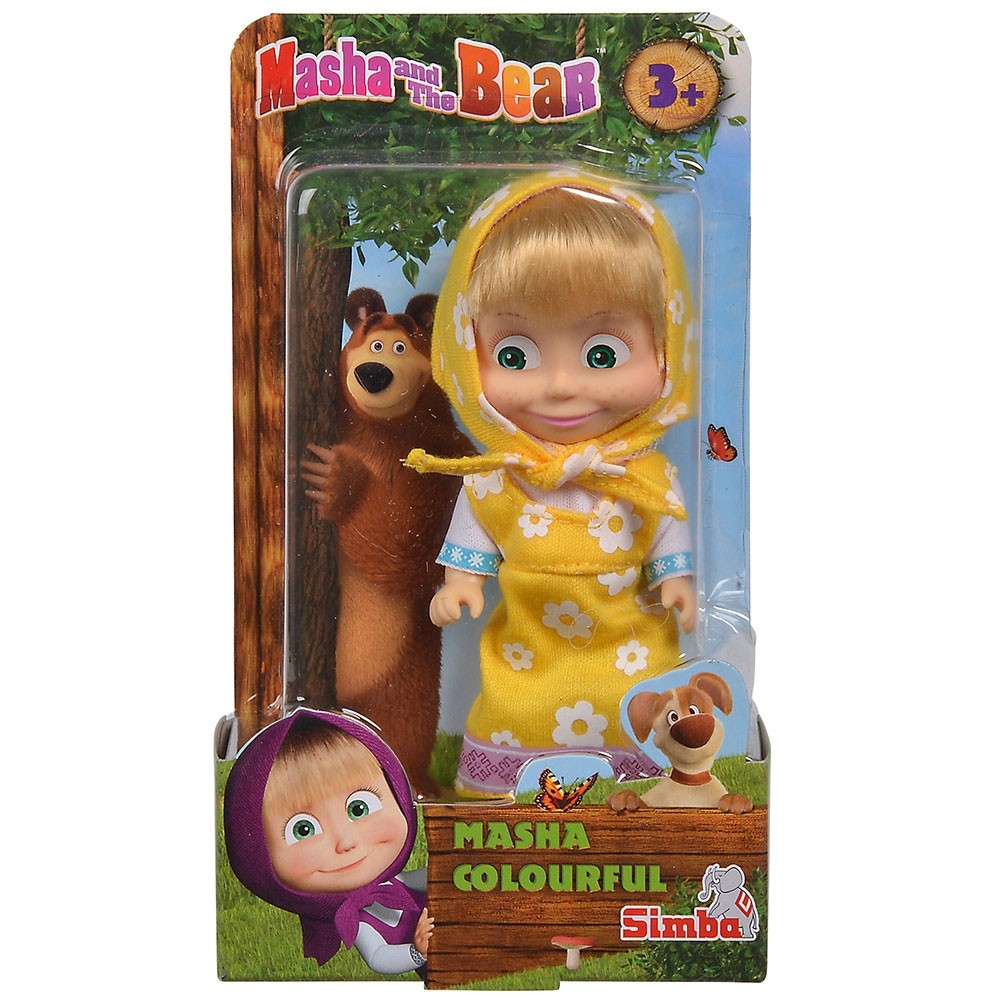 Papusa Simba Masha and the Bear 12 cm Masha in rochie galben