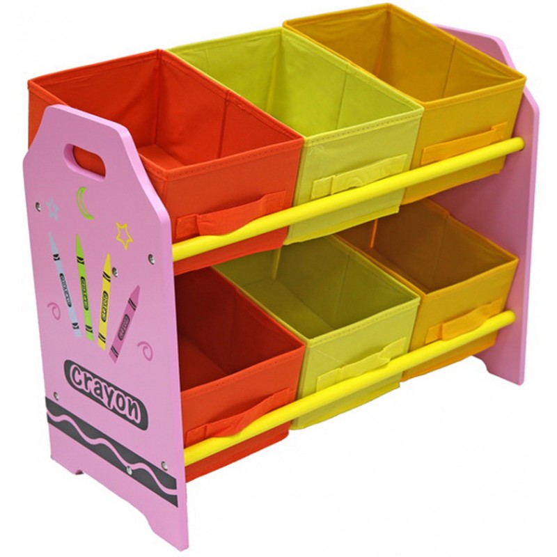 Organizator jucarii cu cadru din lemn Pink Crayon