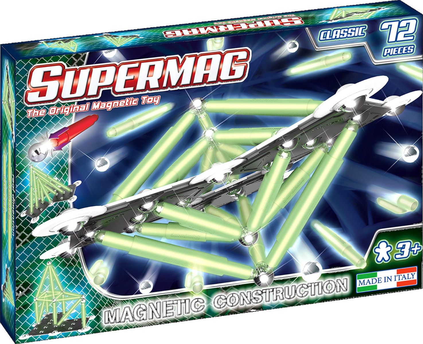 SUPERMAG CLASSIC GLOW - SET CONSTRUCTIE 72 PIESE