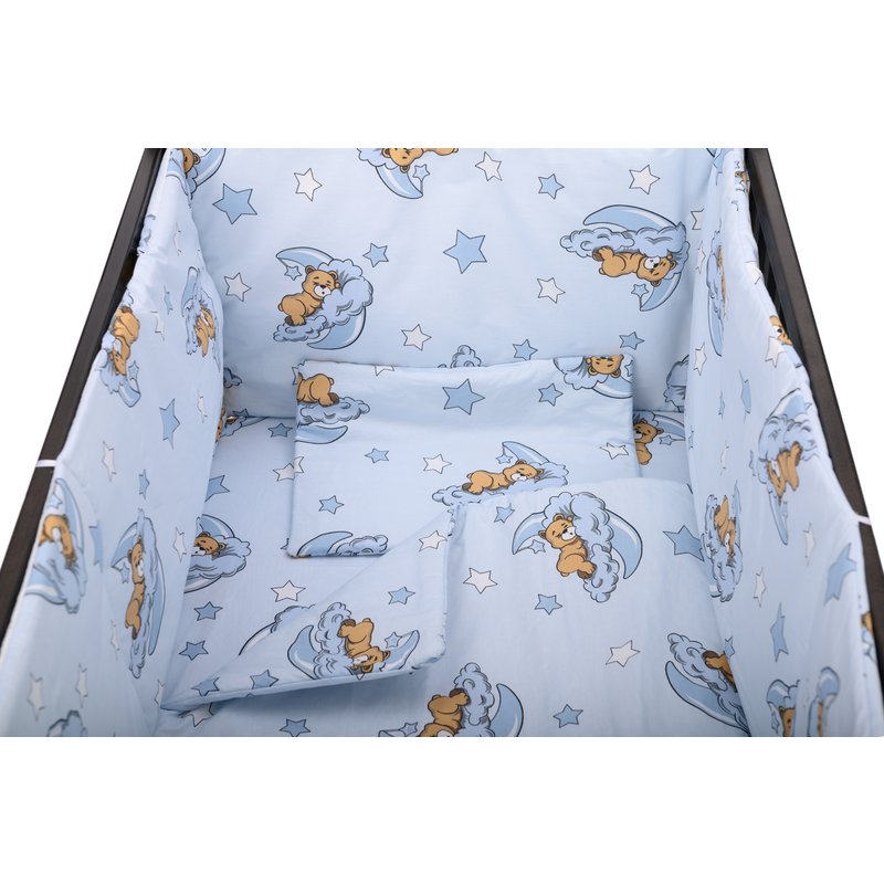 BabyNeeds - Lenjerie patut 5 piese 120x60 cm, Ursuleti somnorosi, Albastru