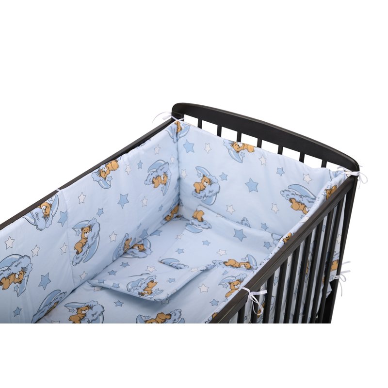 BabyNeeds - Lenjerie patut 5 piese 120x60 cm, Ursuleti somnorosi, Albastru image 2