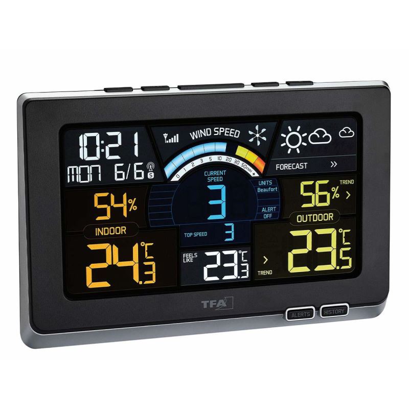 Statie meteo digitala Spring Breeze cu senzor extern wireless de temperatura, umiditate, viteza vant TFA 35.1140.01 