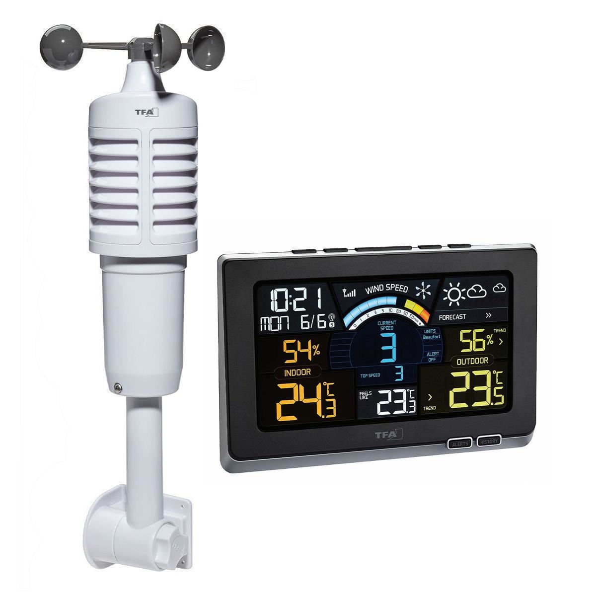 Statie meteo digitala Spring Breeze cu senzor extern wireless de temperatura, umiditate, viteza vant TFA 35.1140.01  image 3