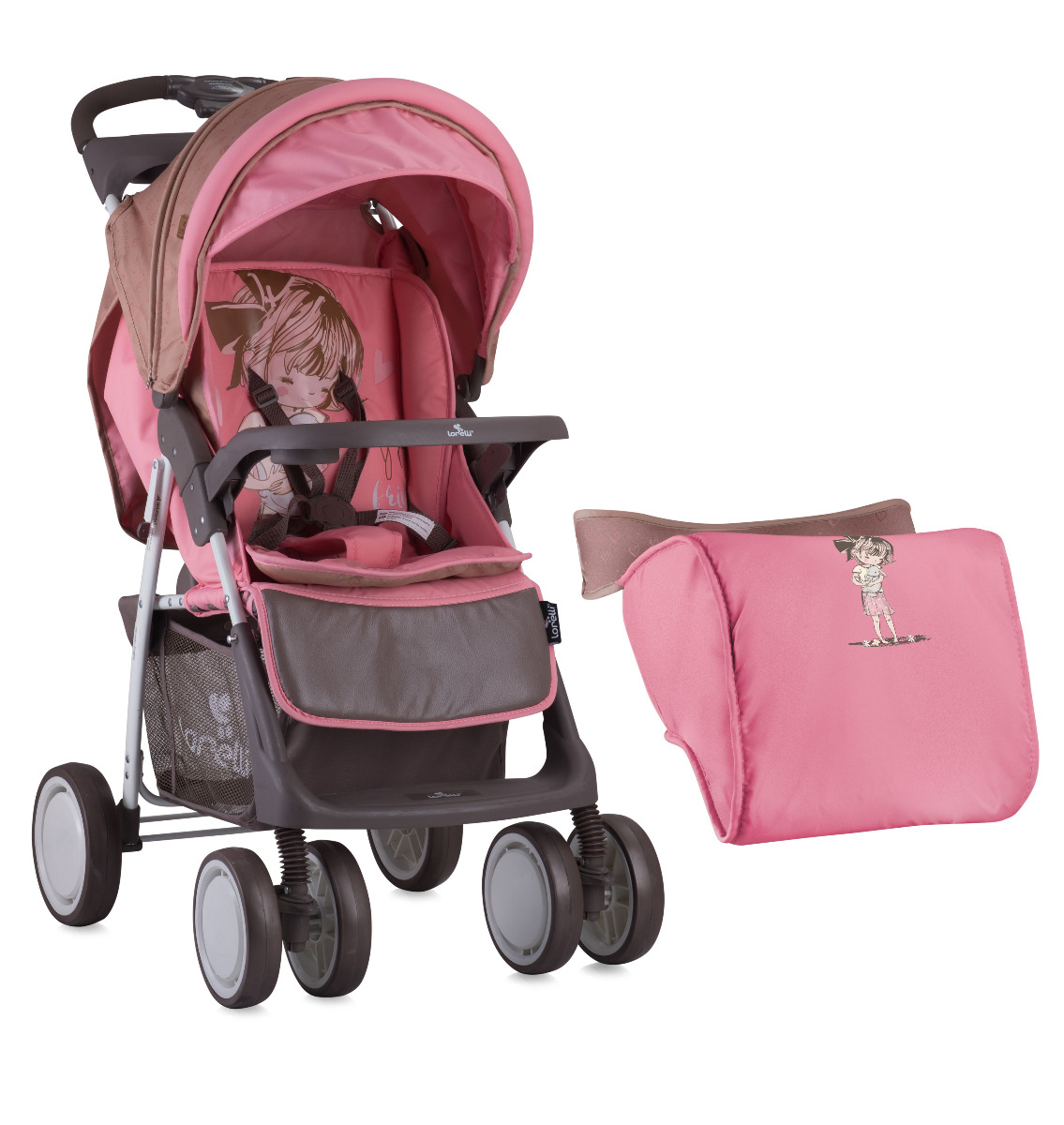 Carucior Sport, Foxy, cu husa de picioare, Beige & Pink Girl