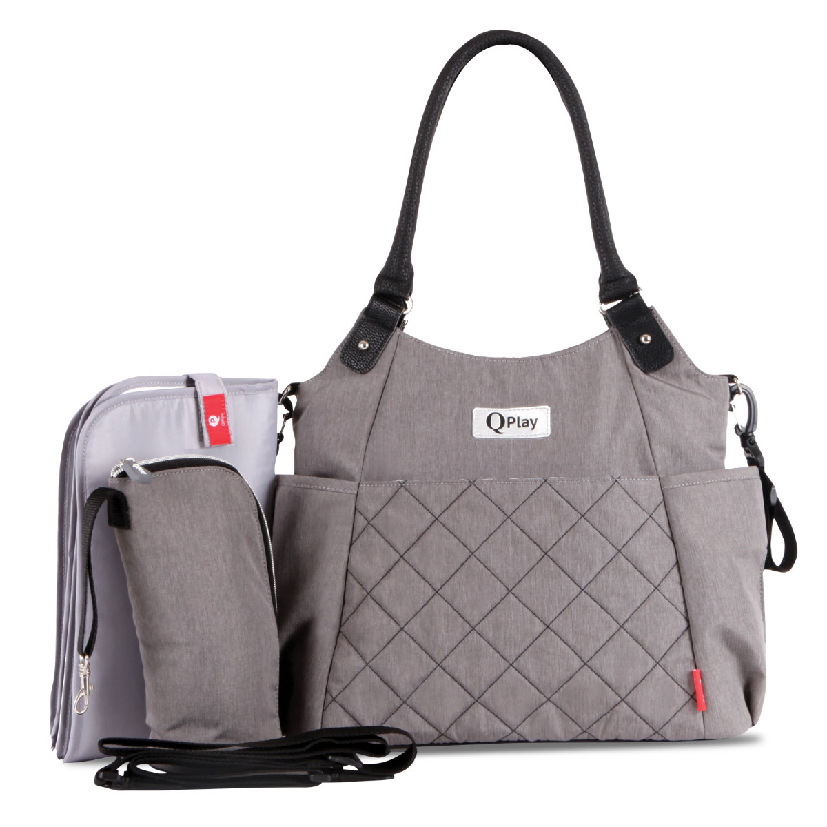 Geanta accesorii bebelusi, Qplay Tote, multiple compartimente, Light Grey image 1