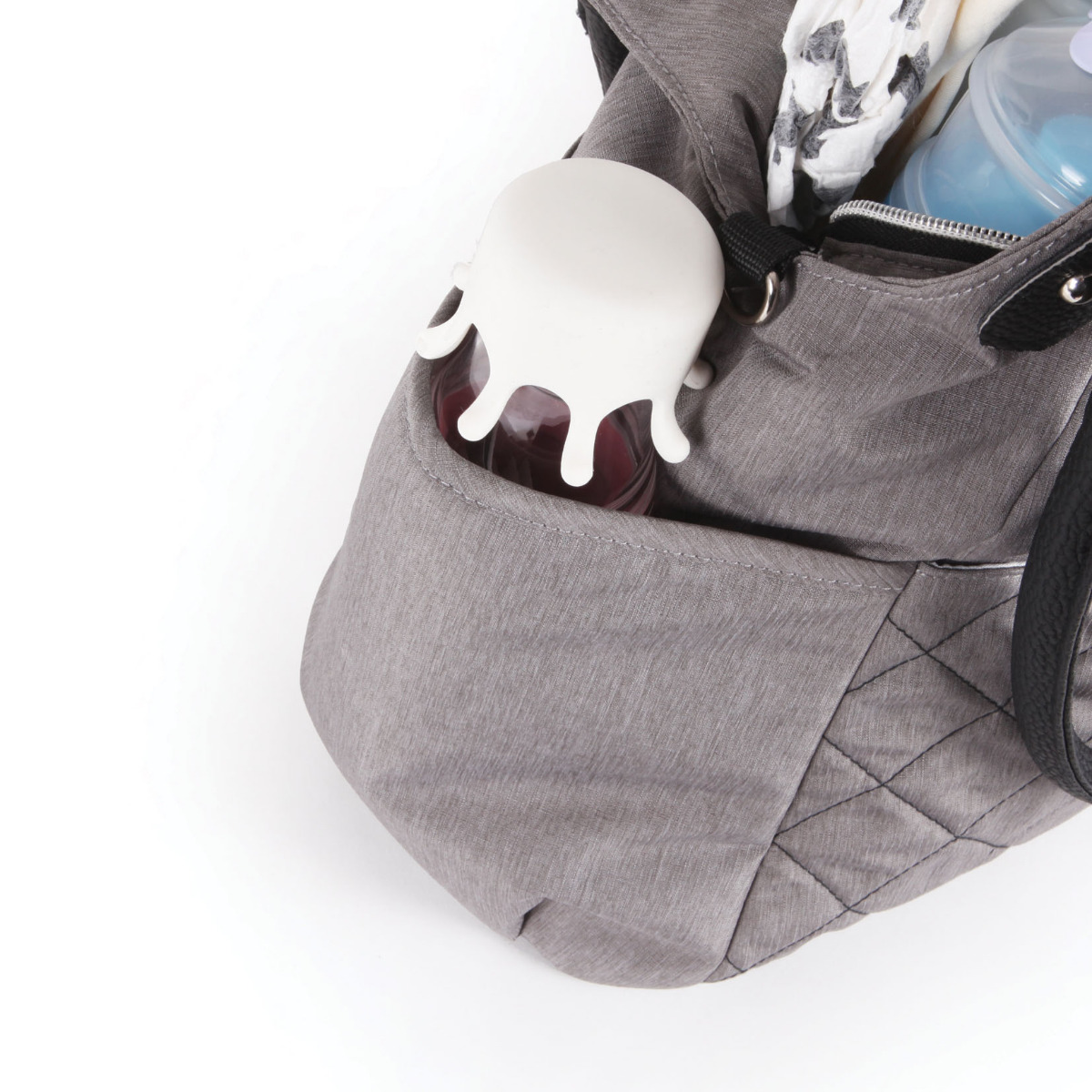 Geanta accesorii bebelusi, Qplay Tote, multiple compartimente, Light Grey image 5