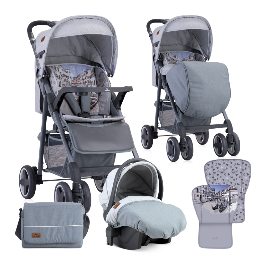 Carucior set 2 in 1, Aero, cos auto inclus, Grey Venice