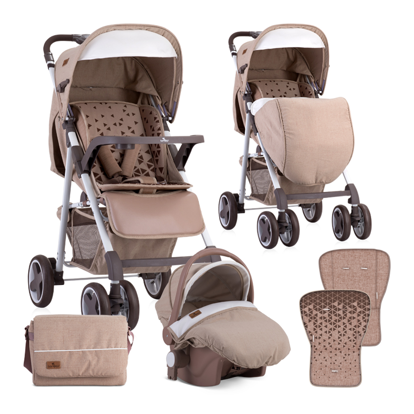 Carucior set 2 in 1, Aero, cos auto inclus, Beige Triangles