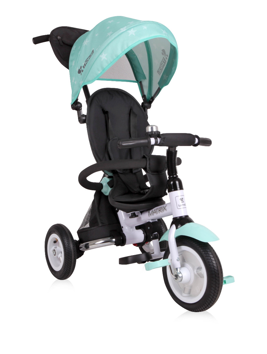 Tricicleta multifunctionala 3in1, Matrix Air, roti mari cu camera, Green Stars