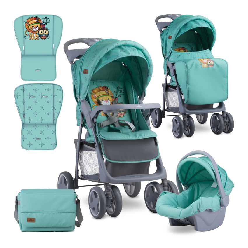 Carucior Set 2 in 1, Foxy, cos auto inclus, Green Indians